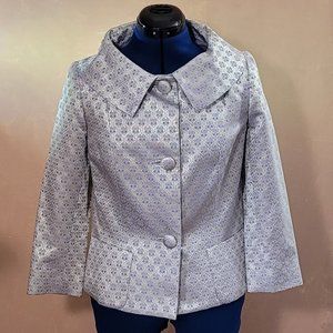 Dana Buchman evening jacket in violet, cream, and metallic gold, size 8